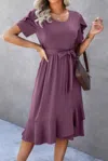 Truedames Scoop Neck Short Sleeve Solid Dress In Brown