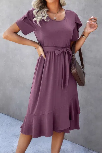 Truedames Scoop Neck Short Sleeve Solid Dress In Brown
