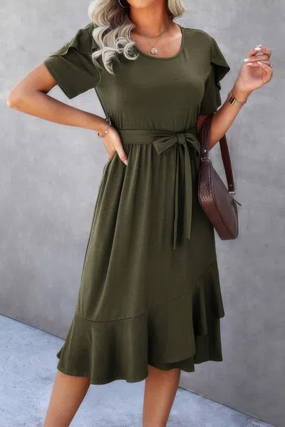 Truedames Scoop Neck Short Sleeve Solid Dress In Green