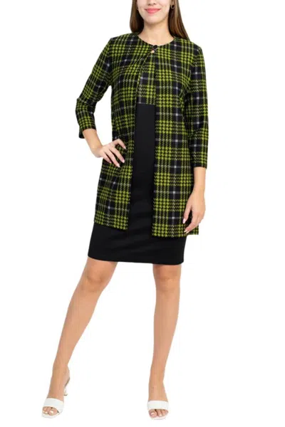 Truedames Scoop Neck Sleeveless Zipper Back Mlt Print Knit Dress With Matching Jacket In Green