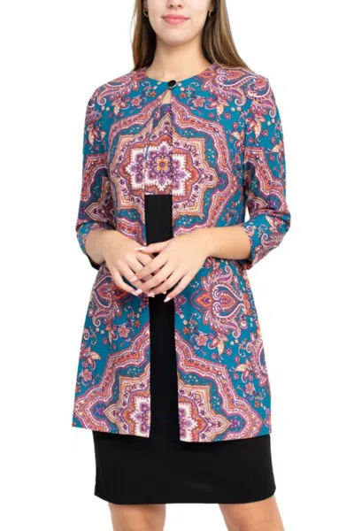 Truedames Scoop Neck Sleeveless Zipper Back Multi Print Crepe Dress With Matching Jacket