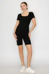 Truedames Scoop Short Sleeve Rib Romper In Black