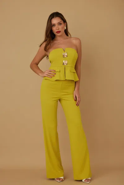 Truedames Scrunched Golden Stone Strapless Sets In Green