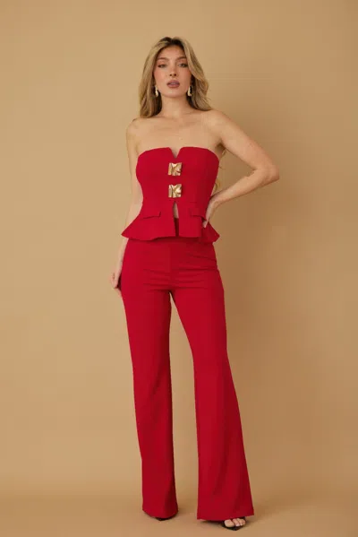 Truedames Scrunched Golden Stone Strapless Sets In Red