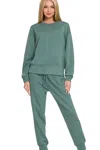 Truedames Scuba Crewneck Pullover & Joggers 2 Pieces Set In Green