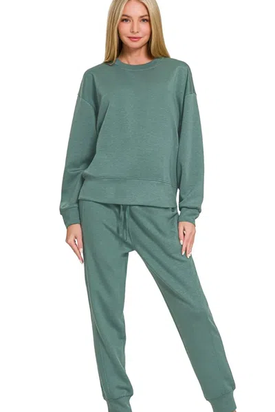 Truedames Scuba Crewneck Pullover & Joggers 2 Pieces Set In Green