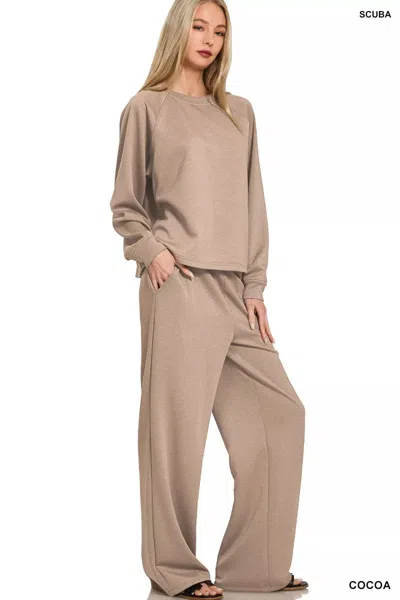 Truedames Scuba Crewneck Sweatshirt And Pants Set In Brown