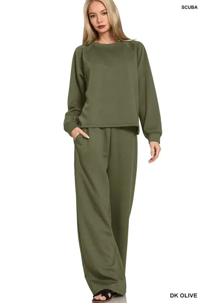 Truedames Scuba Crewneck Sweatshirt And Pants Set In Green