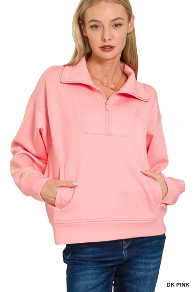Truedames Scuba Half Zip Sweatshirt With Pockets In Pink