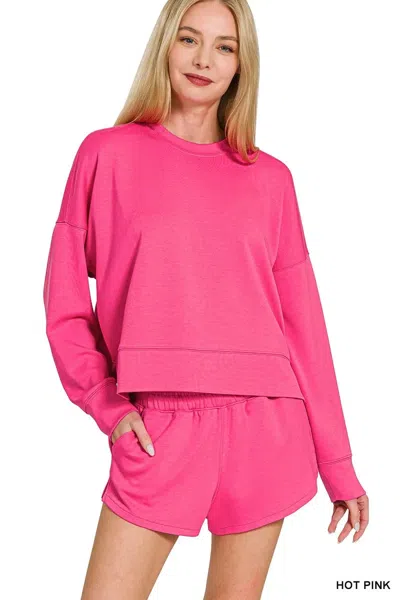 Truedames Scuba Long Sleeve Sweatshirts & Shorts Set In Pink