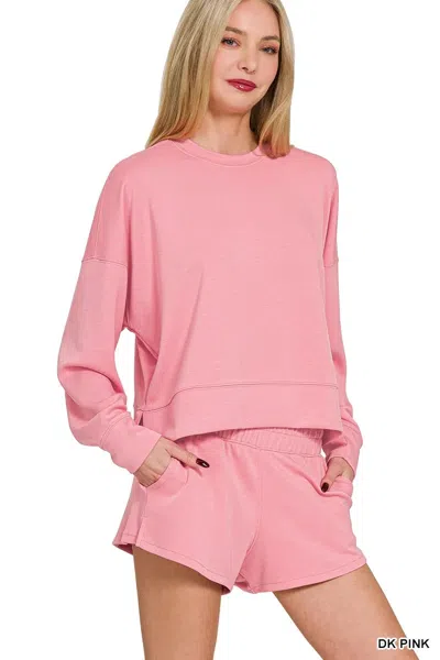 Truedames Scuba Long Sleeve Sweatshirts & Shorts Set In Pink