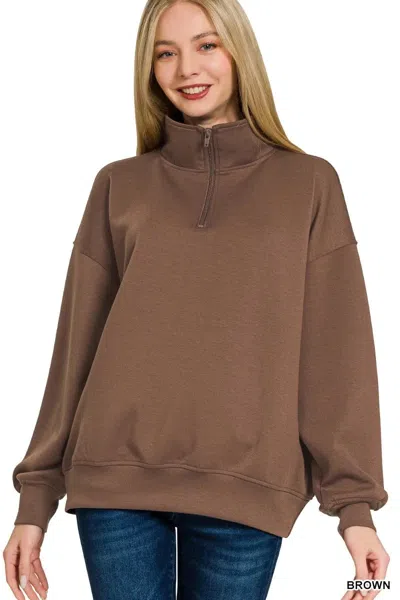 Truedames Scuba Quarter-zip Sweatshirt In Brown