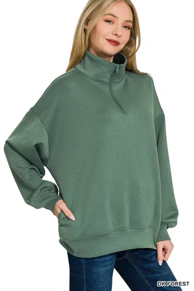 Truedames Scuba Quarter-zip Sweatshirt In Green