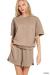 Truedames Scuba Short Sleeve Top & Shorts Set In Brown