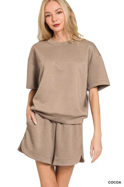 Truedames Scuba Short Sleeve Top & Shorts Set In Brown