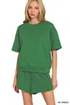 Truedames Scuba Short Sleeve Top & Shorts Set In Green