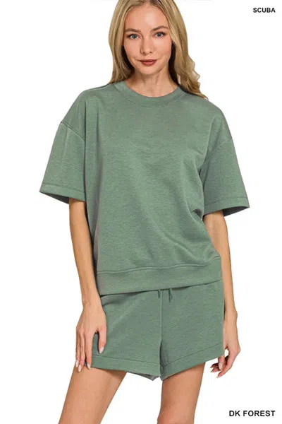 Truedames Scuba Short Sleeve Top & Shorts Set In Green