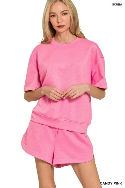 Truedames Scuba Short Sleeve Top & Shorts Set In Pink