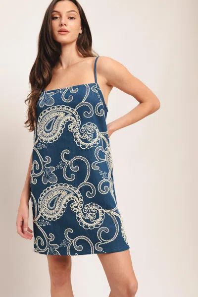 Truedames Sea Breeze Paisley Denim Mini Dress In Blue