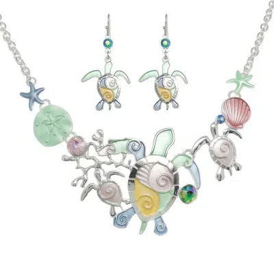 Truedames Sea Life Rhinestone Metal Bib Necklace Set In Multi