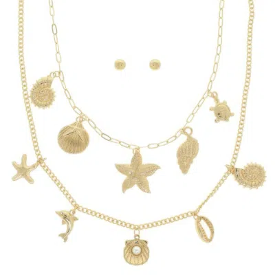 Truedames Sea Life Theme Charm Necklace Set In Gold
