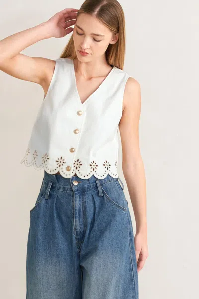 Truedames Seafoam Scallop Woven Vest In White