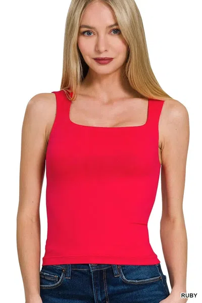 Truedames Seamless Double Layered Square Neck Tank Top In Pink