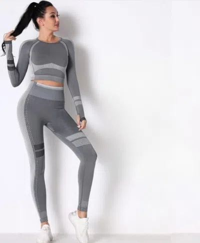 Truedames Seamless Long Sleeve Solid Yoga Set In Gray