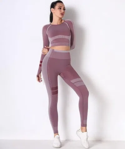 Truedames Seamless Long Sleeve Solid Yoga Set In Pink
