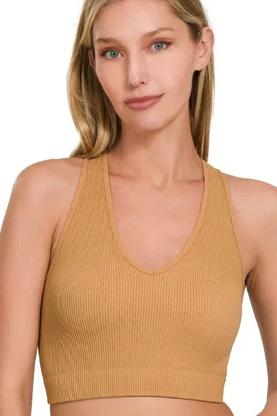 Truedames Seamless Ribbed Cropped Racerback Tank Top In Black