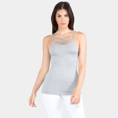 Truedames Seamless Triple Criss-cross Front Cami Tank Top In Gray