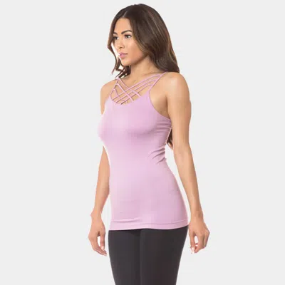 Truedames Seamless Triple Criss-cross Front Cami Tank Top In Purple