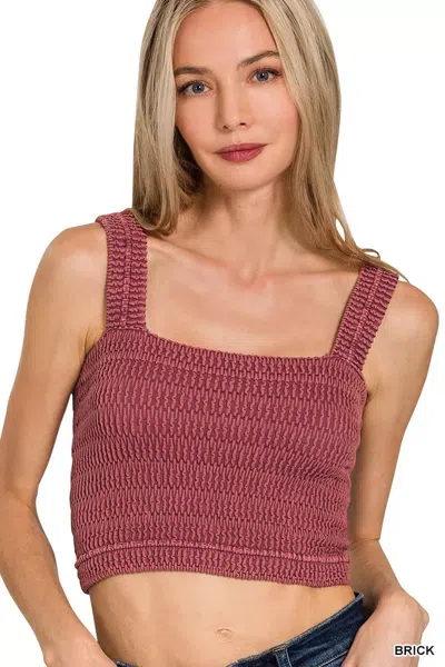 Truedames Seamless Winkle Stone Washed Bra Top In Red
