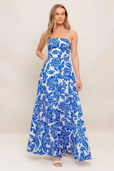 Truedames Seaside Bloom Woven Ankle Dress In Blue