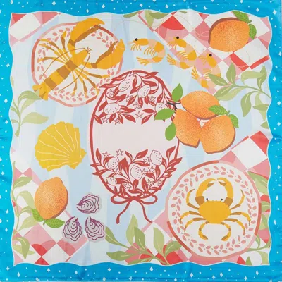 Truedames Seaside Feast Print Square Bandana Scarf In Blue