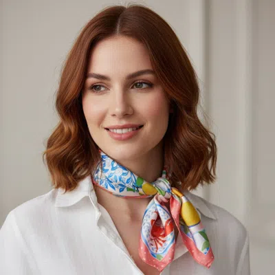Truedames Seaside Feast Print Square Bandana Scarf In Green