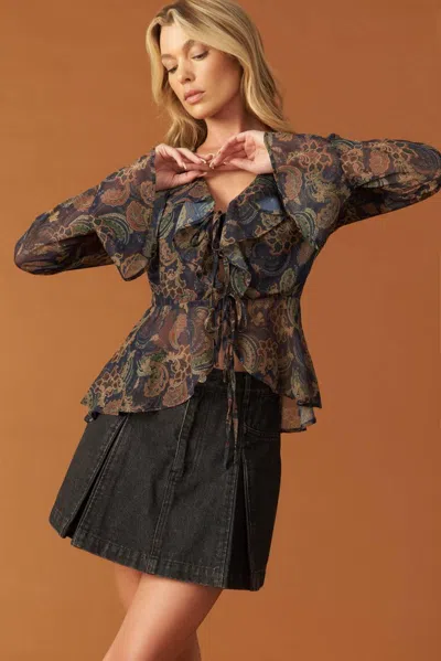 Truedames Secret Garden Woven Top In Blue