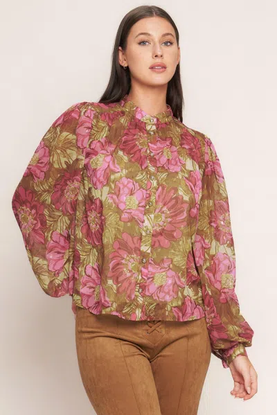 Truedames Secret Petals Woven Top In Brown
