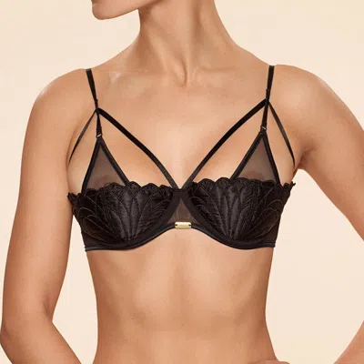 Truedames Seductive Mesh Triangle Bra With Wired Support And Straps In Black