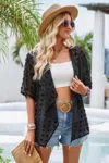 Truedames Draped Collar Swiss Dot Cover Up Cardigan Top In Black