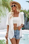 Truedames Draped Collar Swiss Dot Cover Up Cardigan Top In White