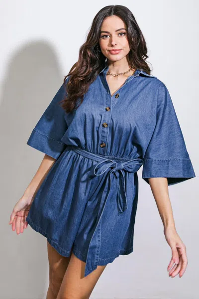 Truedames Seize The Day Denim Romper In Blue