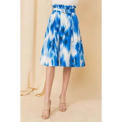 Truedames Self-buckle Belt Printed Skirt In Blue