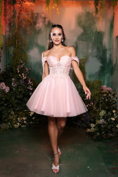 Truedames Semi Formal Off The Shoulder A-line Dress In Pink