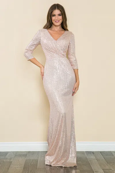 Truedames Sequin 3/4 Sleeve Evening Gown V-neck Flattering Fit For Mother Of The Bride Dress In White