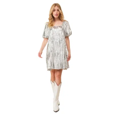 Truedames Sequin Babydoll Mini Dress In Silver