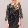 Truedames Sequin Beaded Retro Style Cropped 3/4 Sleeves Vintage Shawl Cardigan In Black