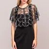 Truedames Sequin Beaded Vintage Sheer Shawl Cape Poncho In Multi