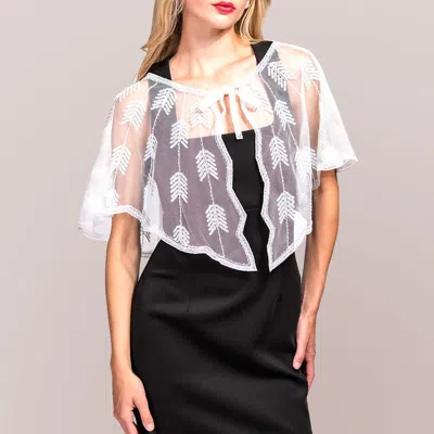 Truedames Sequin Bow Pointed Leaf Beaded Retro Style Sheer Shawl Cape Poncho In White