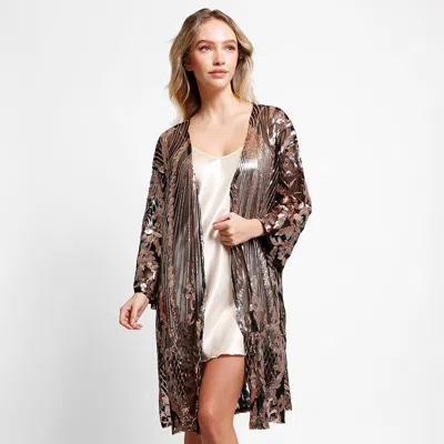 Truedames Sequin Cover-up Kimono Poncho In Brown